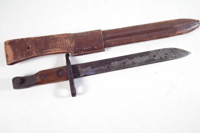 Lot 247 - Ross Rifle bayonet and scabbard with frog
