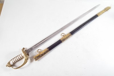 Lot 223 - 20th century replica Royal Navy ERII officers sword and scabbard.