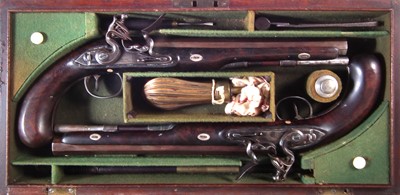 Lot 1 - Matched pair of Flintlock dueling pistols by Wogdon and Barton London.