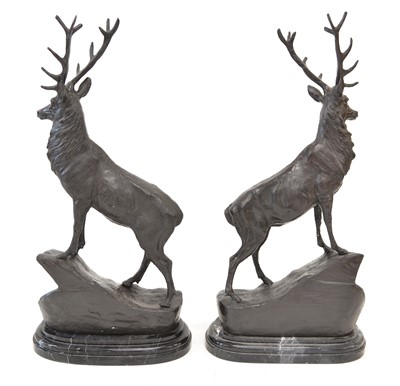 Lot 233 - Pair of bronze stags after J Moigniez