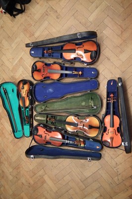 Lot 21 - Six Chinese violins in cases