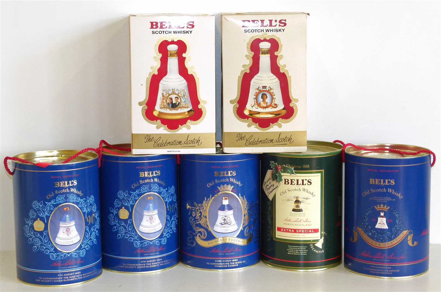 Lot 48 - Seven Bells commemorative boxed 75cl/70ml decanters and whiskey