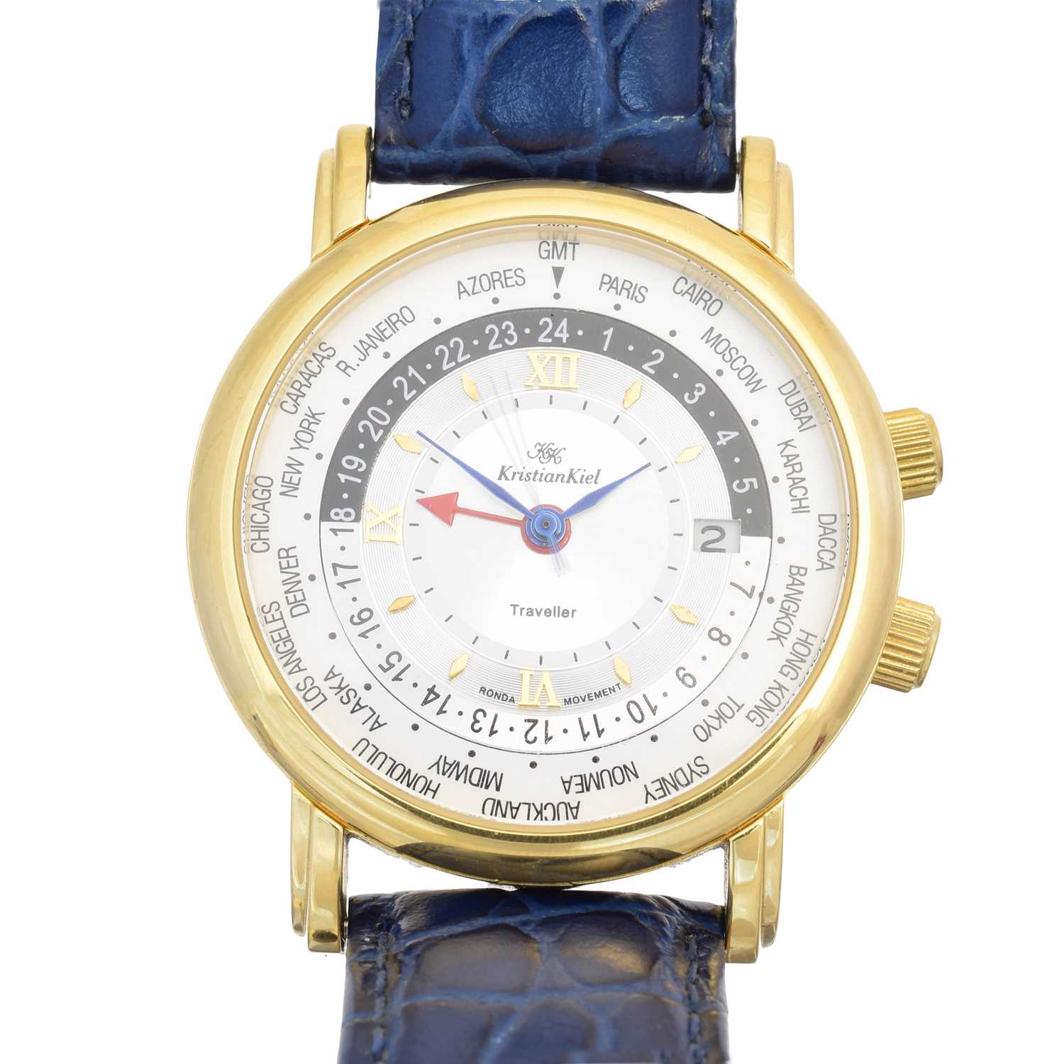 Lot 134 - A stainless steel and gold plated Kristian Kiel Traveller watch