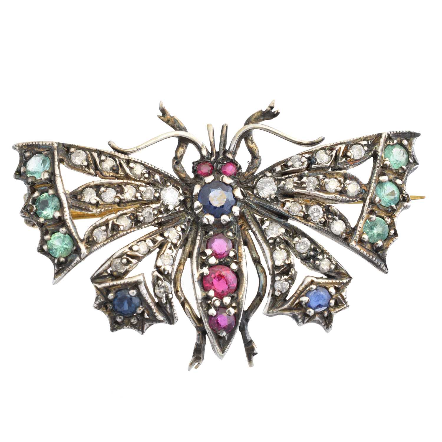 Lot 21 - A diamond and gem-set butterfly brooch