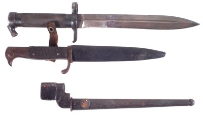 Lot 433 - German trench or boot knife and two bayonets.