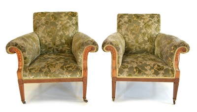 Lot 317 - A pair of Edwardian mahogany framed armchairs