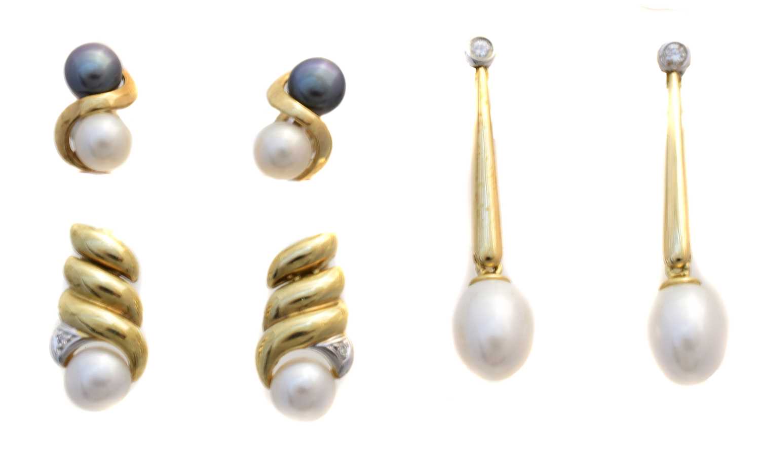 Lot 50 - Three pairs of 9ct gold cultured pearl earrings