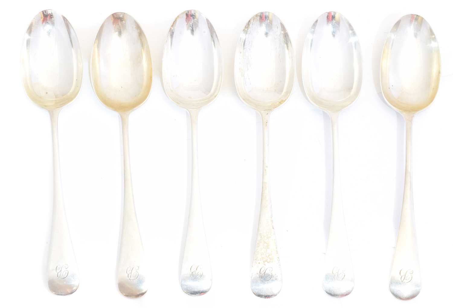 Lot 103 - Six George V silver dessert spoons