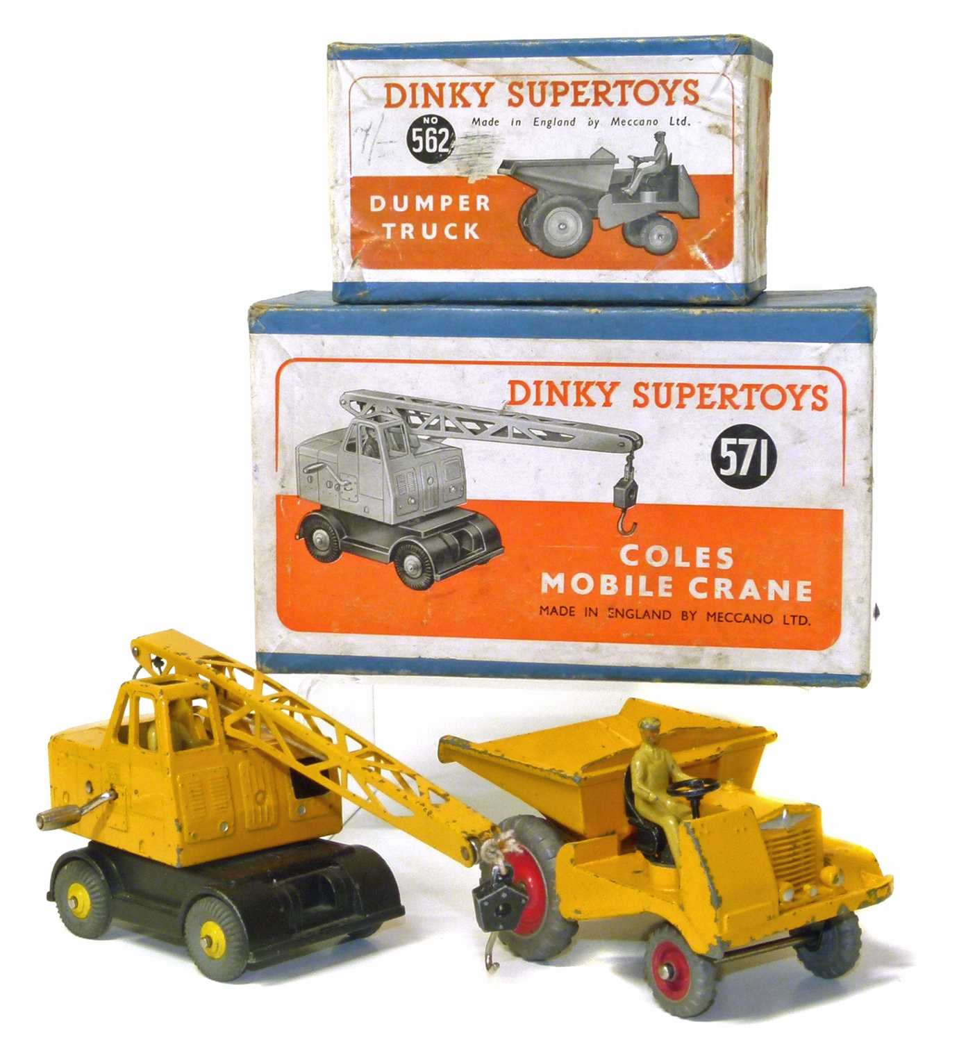 Lot 100 - Dinky Supertoys Coles mobile crane No. 571, and dumper truck No. 562 with original boxes.