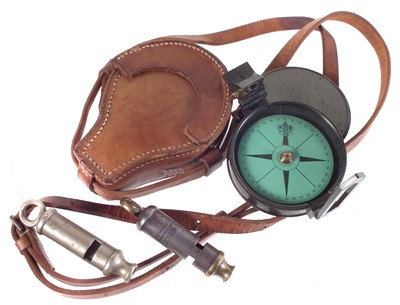 Lot 503 - WWI compass and two whistles.