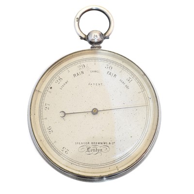 Lot 123 - A silver cased pocket aneroid pocket barometer by Spencer Browning & Co.