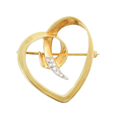 Lot 8 - A 1980s 18ct gold and diamond heart brooch by Paloma Picasso for Tiffany & Co.