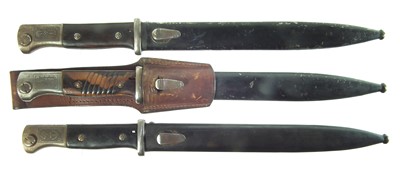 Lot 440 - Three German Mauser K98 S.84/98 bayonets with later markings
