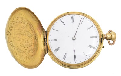 Lot 152 - A late 19th century 18ct gold enamel hunter pocket watch