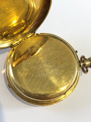 Lot 152 - A late 19th century 18ct gold enamel hunter pocket watch