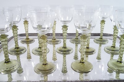 Lot 143 - Thirteen Hock Glasses on plated tray