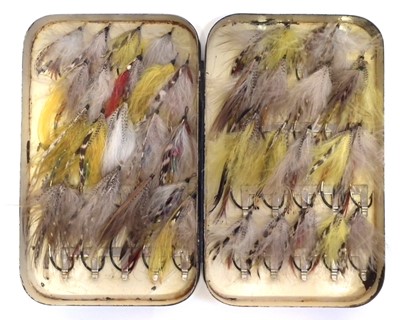 Lot 178 - Thirty eight eagle gut eye Salmon flies in Malloch box SEE EXTRA IMAGES UPLOADED.
