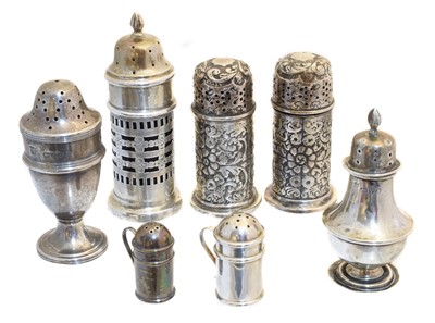 Lot 129 - A selection of silver pepperettes