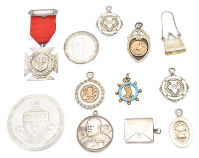 Lot 45 - A selection of silver medallions and fobs