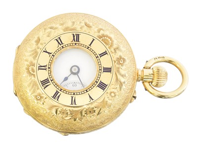 Lot 155 - An early 20th century 18ct gold half hunter fob watch