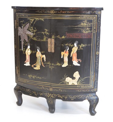 Lot 227 - Chinese Black Lacquered Corner Cabinet