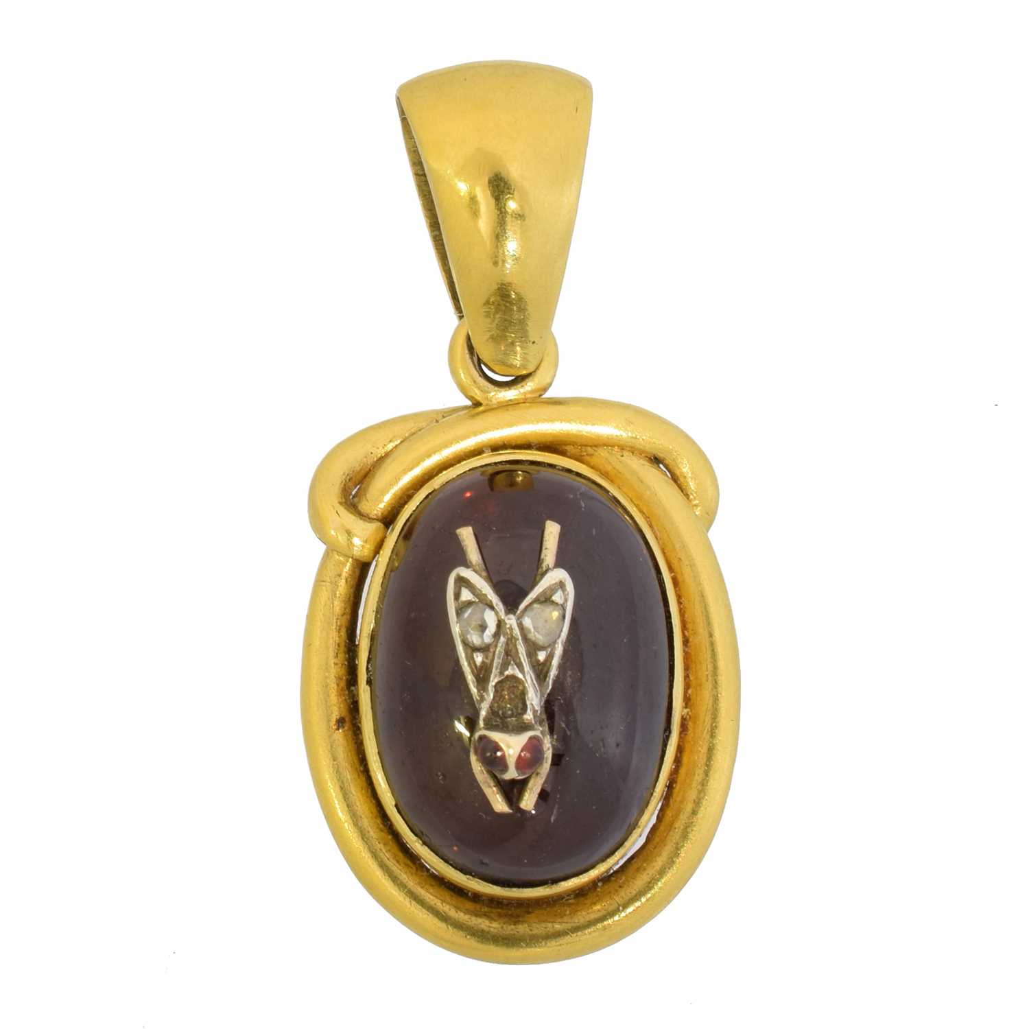 Lot 52 - A Victorian foil back garnet and diamond bug pendant