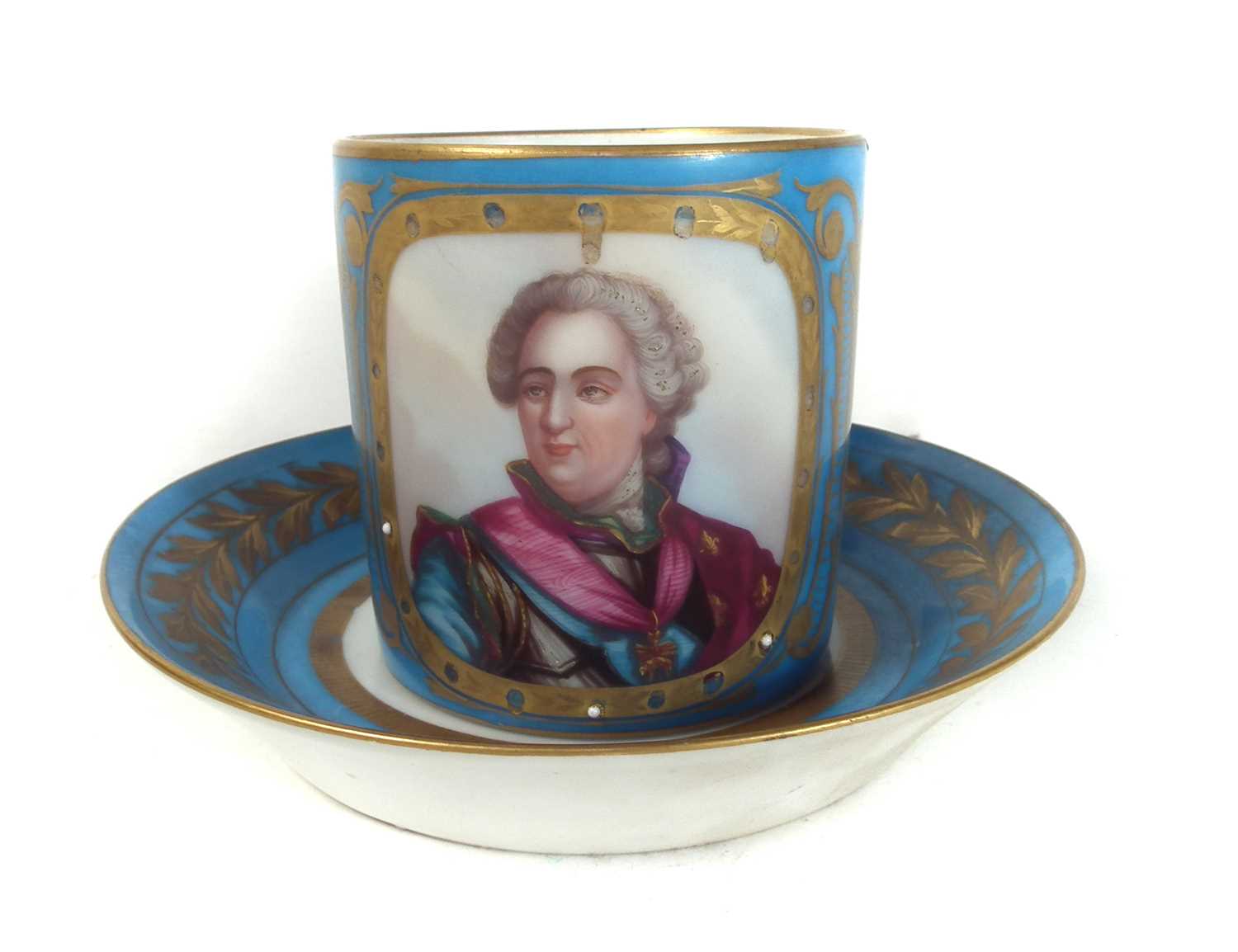 Lot 232 - Sevres style coffee can and saucer