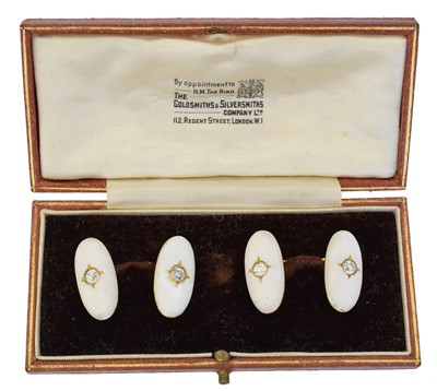 Lot 129 - A pair of French 18ct gold enamel and diamond cufflinks