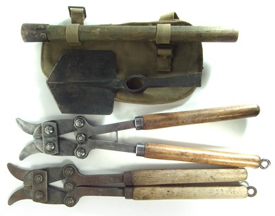 Lot 191 - Two British WW1 wire cutters and a shovel.