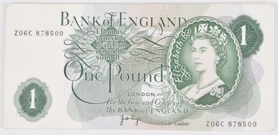 Lot 68 - Twenty-five Bank of England consecutive One Pound banknotes, Jo Page, AU-UNC.