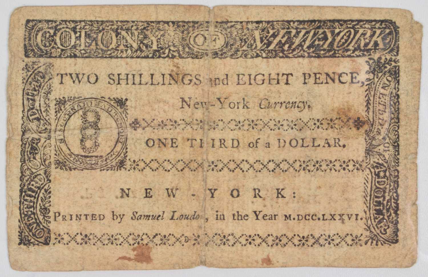 Lot 83 - New York Colonial Currency, One Third Dollar,