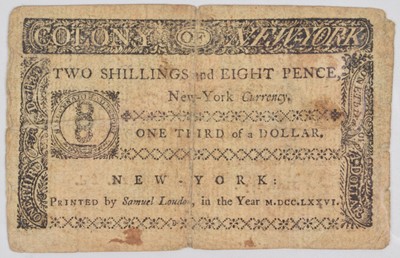 Lot 83 - New York Colonial Currency, One Third Dollar, 1776.