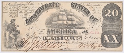 Lot 84 - 1861 Confederate States of America Twenty Dollars, Richmond, VA.