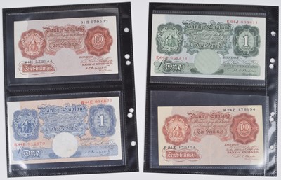 Lot 75 - Selection of British banknotes to include White Five Pounds and counterfeit WW2 Five Pounds.