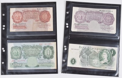 Lot 75 - Selection of British banknotes to include White Five Pounds and counterfeit WW2 Five Pounds.
