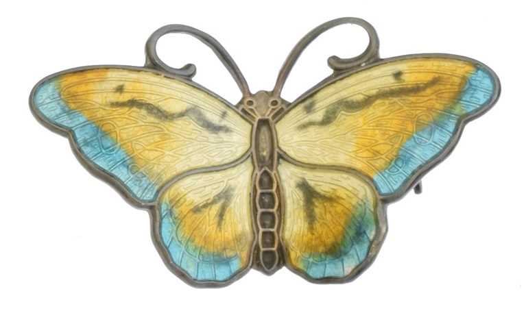 Lot 6 - A Norwegian silver enamel butterfly brooch by Hroar Prydz