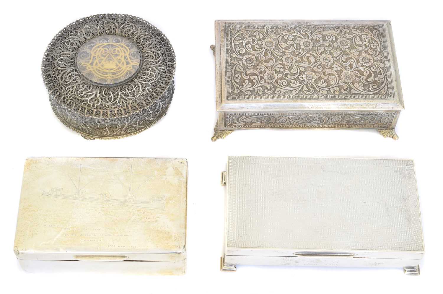Lot 85 - Four silver and white metal boxes