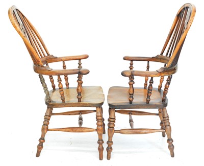 Lot 370 - A pair of mid-19th century yew wood and elm hight back Windsor chairs