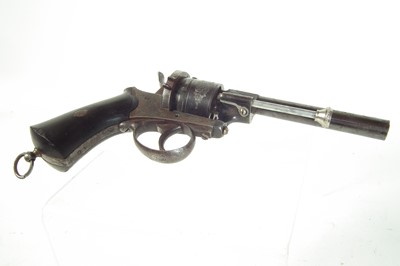 Lot 252 - Belgian 9mm pinfire revolver, 3.5 inch octagonal barrel, six shot cylinder, chequered wood grips. 

8mm Pinfire revolver
