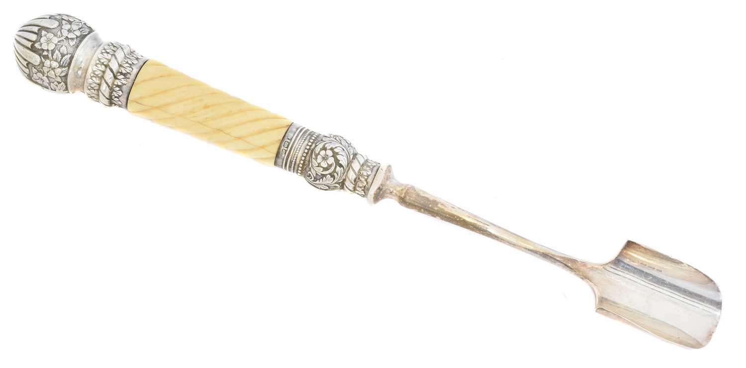 Lot 75 - A Victorian silver and ivory handled cheese scoop