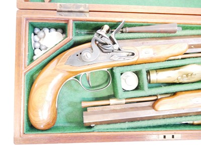Lot 345 - Modern Cased pair of deactivated flintlock pistols
