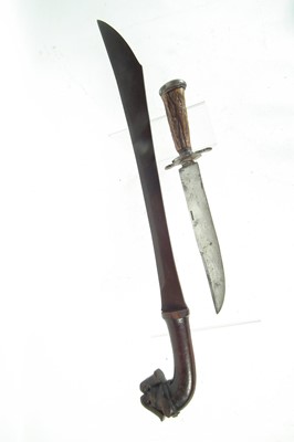 Lot 49 - Indonesian Klewang and a hunting knife.