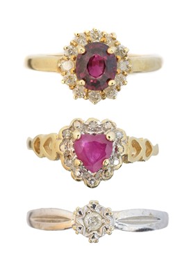 Lot 107 - Three 9ct gold gem-set dress rings