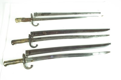 Lot 102 - Two Chassepot M1866 and a Gras M1873 bayonets and scabbards
