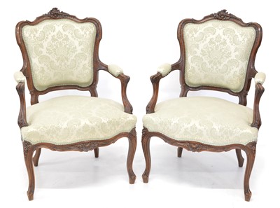 Lot 372 - Pair of late 19th century French salon chairs