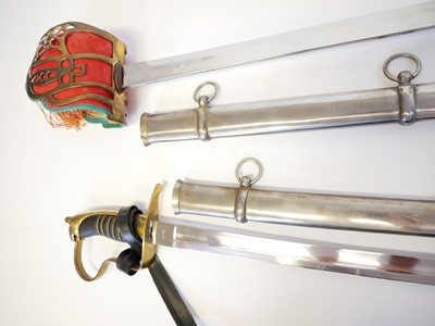Lot 27 - 20th century reproduction Scottish basket hilted sword and a cavalry sword