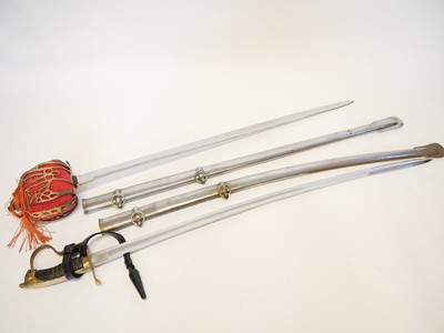 Lot 27 - 20th century reproduction Scottish basket hilted sword and a cavalry sword
