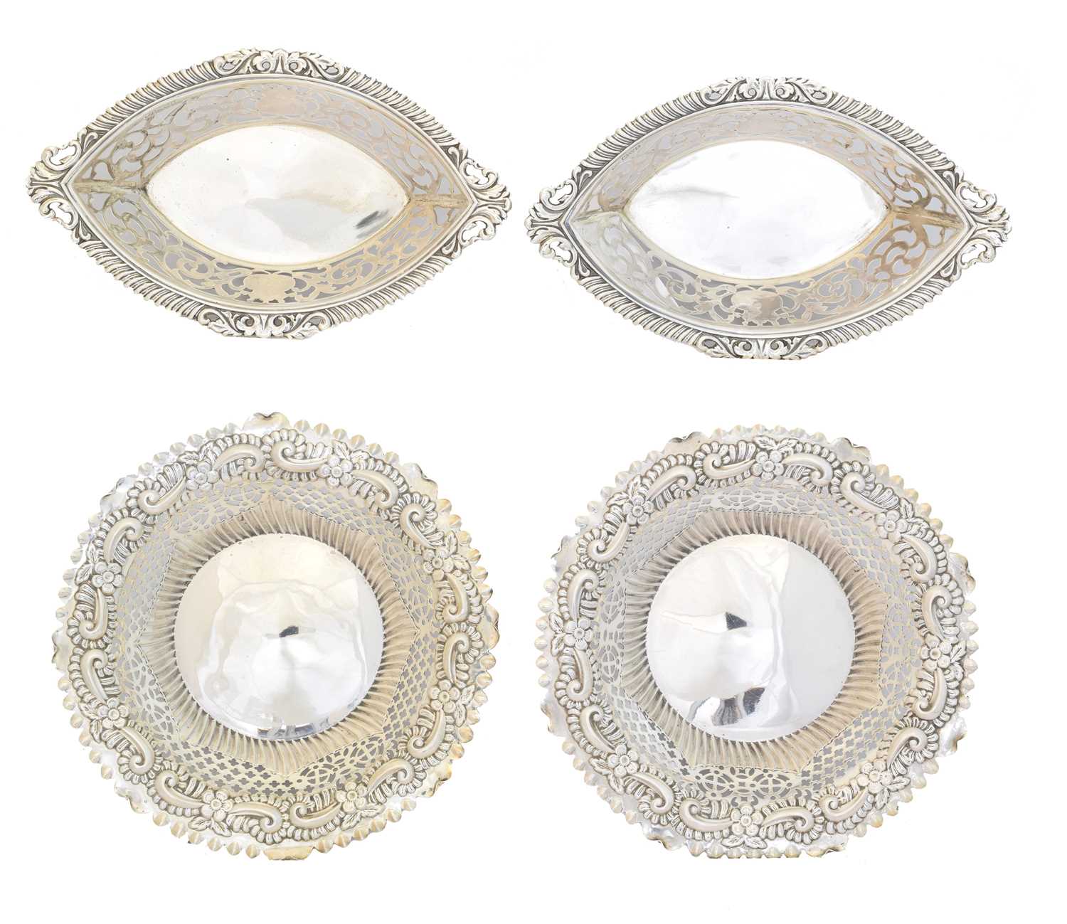 Lot 187 - Two pairs of silver pierced dishes