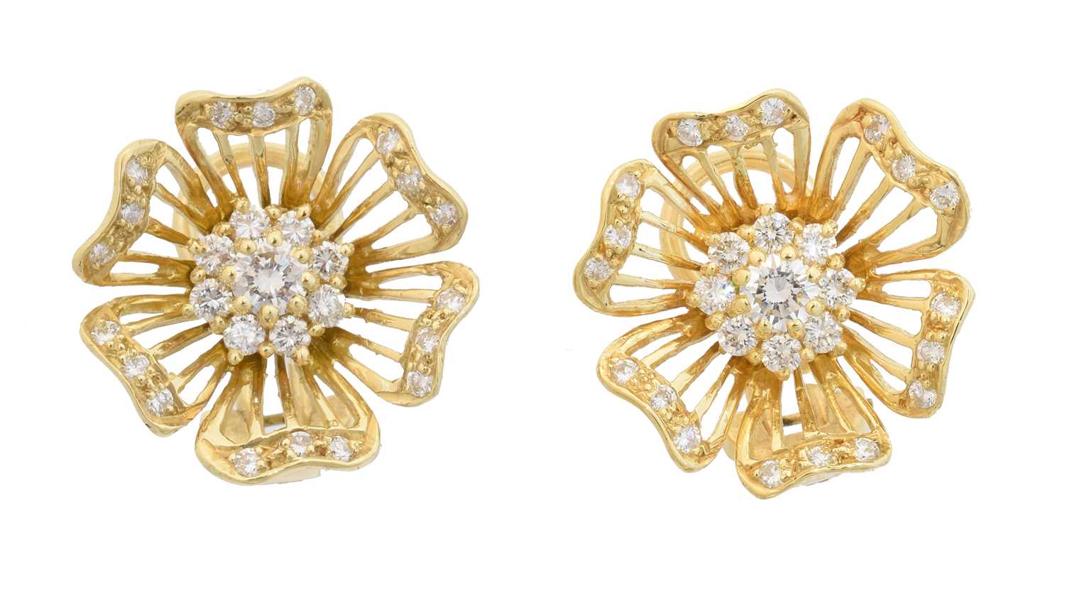 Lot 52 - A pair of 18ct gold diamond earrings by Cropp & Farr