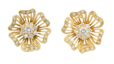 Lot 52 - A pair of 18ct gold diamond earrings by Cropp & Farr